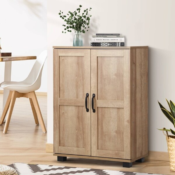 Oikiture Storage Cabinet Bathroom Buffet Sideboard 2 Door Cupboard Natural