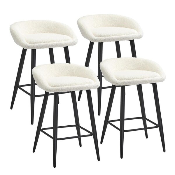 Oikiture Bar Stools Set of 4 Kitchen Dining Chairs Counter Stool White Boucle