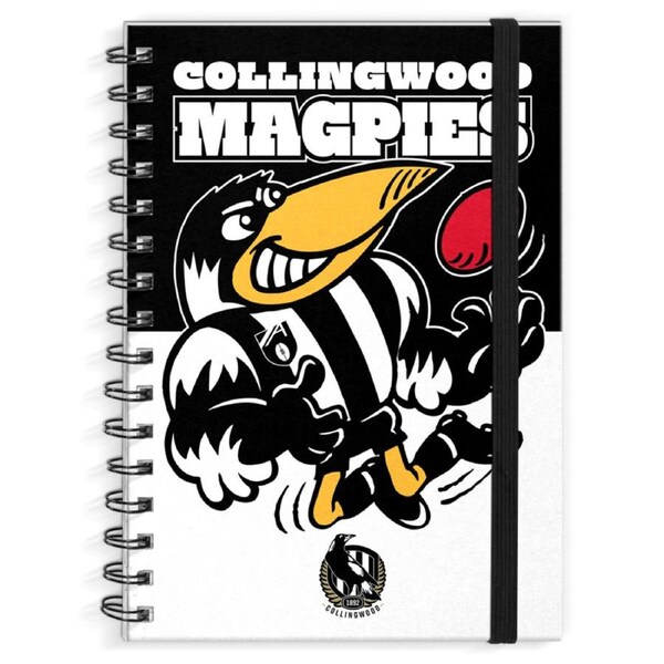 Collingwood Magpies AFL Mascot Design Hard Cover Spiral Bound A4 Notebook