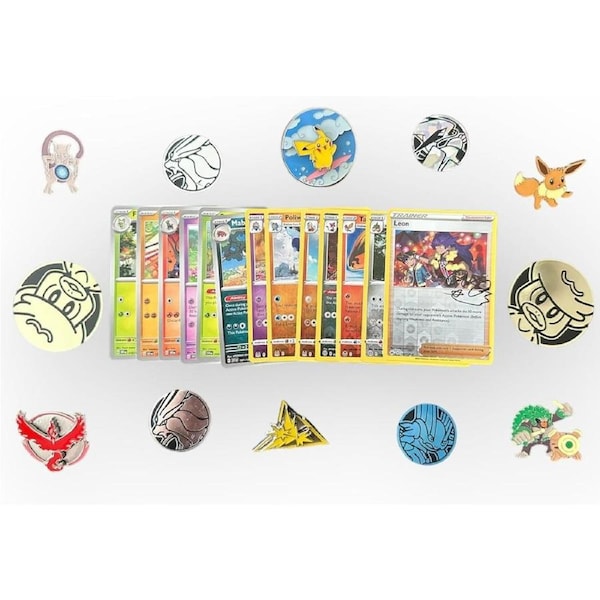 50 Assorted Pokemon Card Pack Lot This Comes with Foils, Rares, Random Pokemon Pin, and Pokemon Collectible Coin