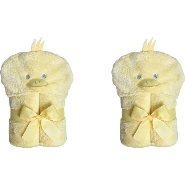 2x Ollie & Paige Kids/Children Hooded Bath Towel/Wrap Puddles The Duck Yellow