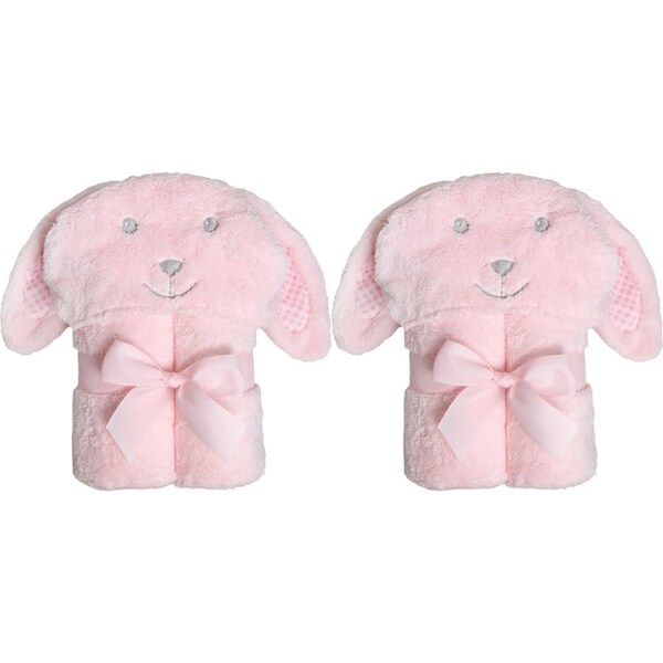 2x Ollie & Paige Kids/Children Hooded Bath Towel/Wrap Tessa The Bunny Pink