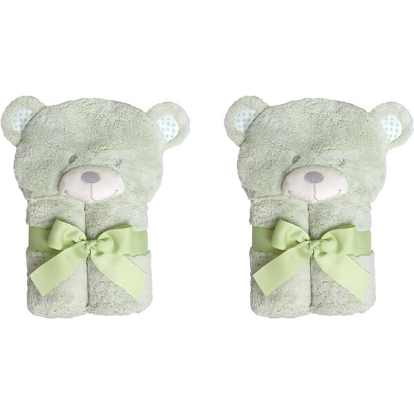 2x Ollie & Paige Kids/Children Hooded Bath Towel/Wrap Blake The Bear Green