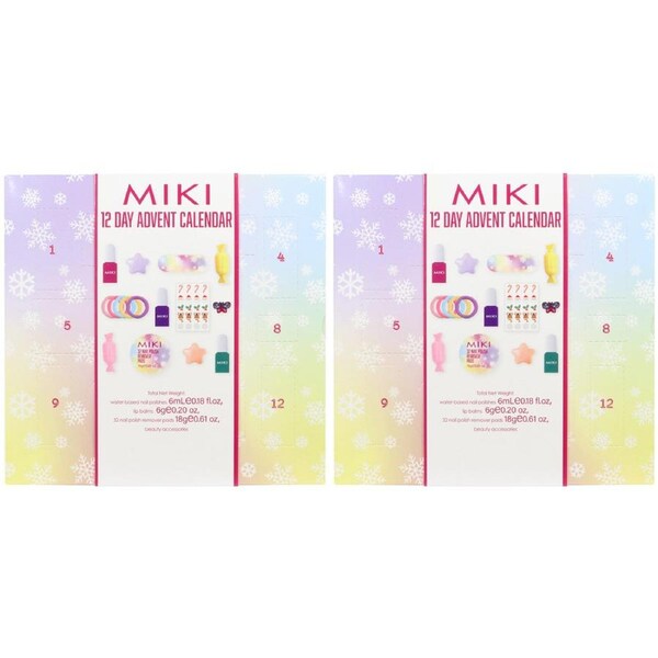 2x Miki 12 Day Advent Calendar Cosmetic/Makeup Nail Polish Beauty Accessory Set