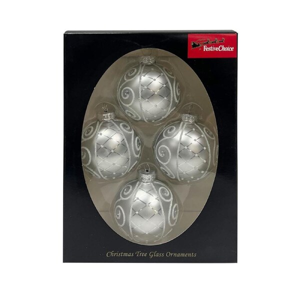 Set of 4 Silver GlassChristmas Baubles 65mm