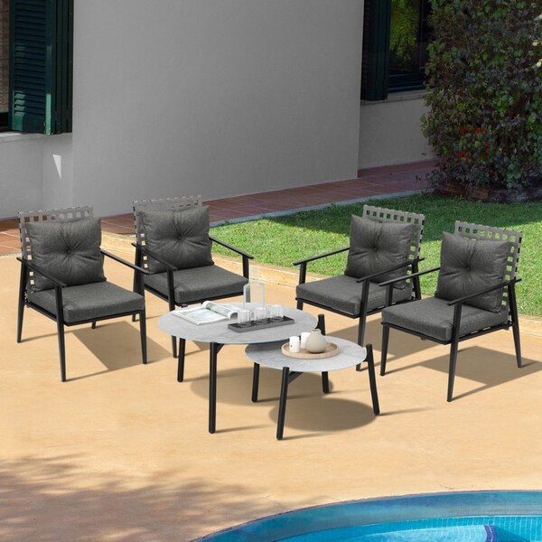 Livsip Outdoor Patio Lounge Set 2pc Grey Marble Table Sets 4pc Rattan Chairs