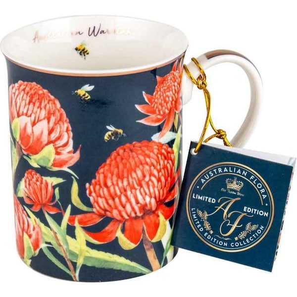 Australian Flora Waratah 360ml Coffee Mug New Bone China Drink Cup w/ Handle