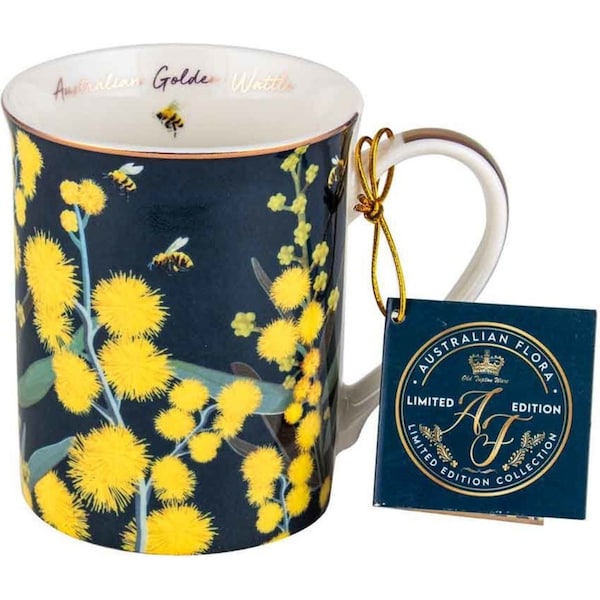 Australian Flora Golden Wattle 360ml Coffee Mug New Bone China Cup w/ Handle