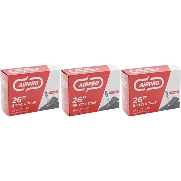 3x AirPro Bicycle Inner Tube w/ 40mm Presta Valve Accessory Parts 26x1.25-1.50''