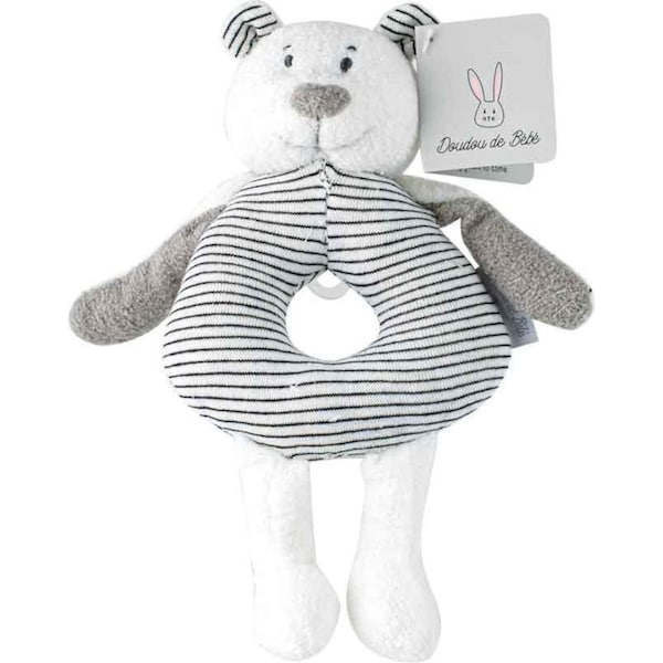 Striped Bear Plush Rattle Baby/Newborn Stuffed Animal Sensory Toy Grey 21cm
