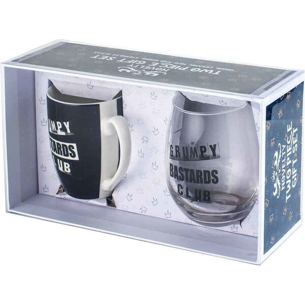 2pc Grumpy Bastards Club 400ml Coffee/Tea Mug & Stemless Wine Glass Tumbler Set