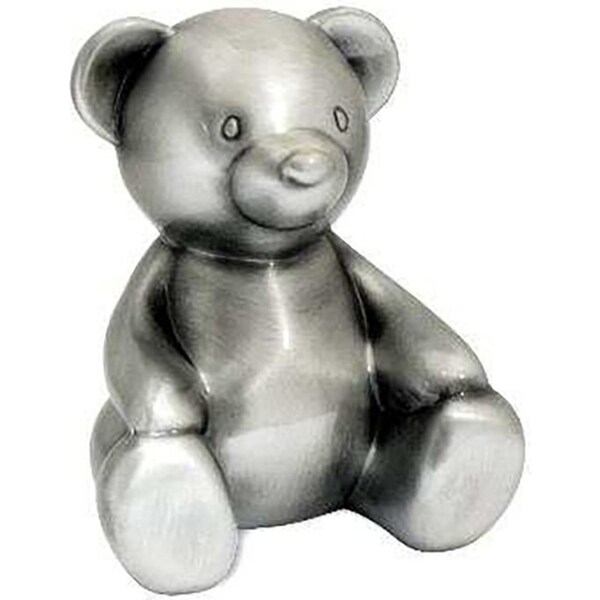 Pewter Plate Bear Money Bank Coin Tin Jar Saver Storage Container Silver 10cm