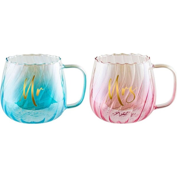 2pc Mr & Mrs 650ml Glass Mug Gift Set Drinking Coffee/Tea Wine Cup w/Handle