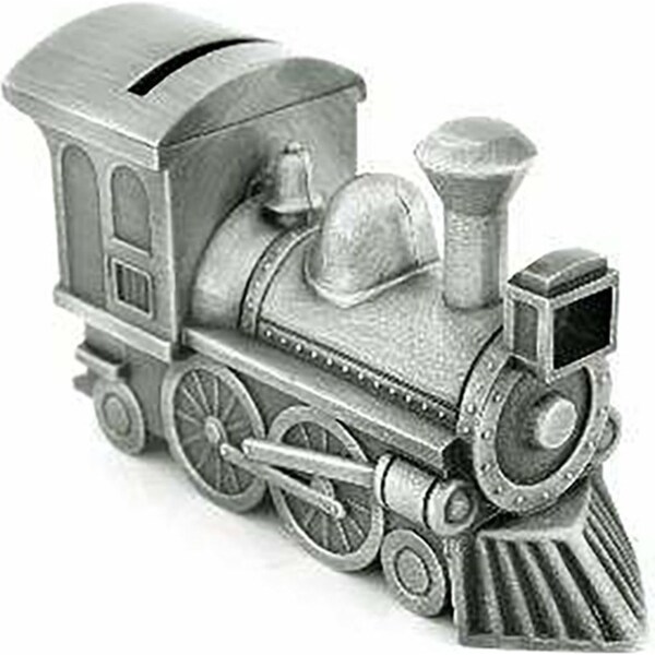 Pewter Plate Train Money Bank Coin Saver Tin Jar Storage Container Silver 16cm