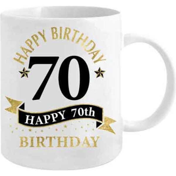 70th Birthday White & Gold 360ml Ceramic Coffee/Tea Mug Drinking Cup w/ Handle