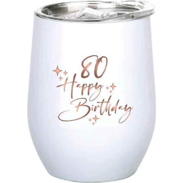 80th Birthday 360ml S/S Vacuum Insulated Tumbler Double Walled Mug Rose Gold