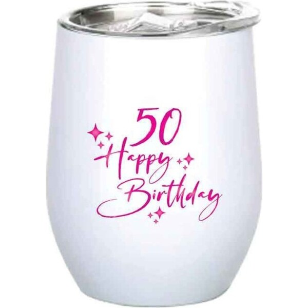 50th Birthday 360ml S/S Vacuum Insulated Tumbler Double Walled Drink Mug Pink