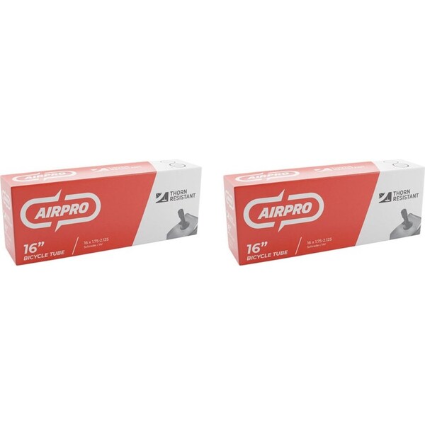 2x AirPro Bicycle Inner Tube w/ Schrader Valve Thorn Resistant 16x1.75-2.125''