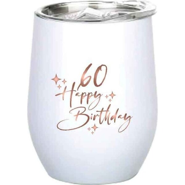 60th Birthday 360ml S/S Vacuum Insulated Tumbler Double Walled Mug Rose Gold