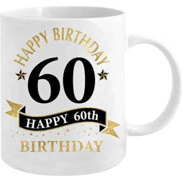 60th Birthday White & Gold 360ml Ceramic Coffee/Tea Mug Drinking Cup w/ Handle
