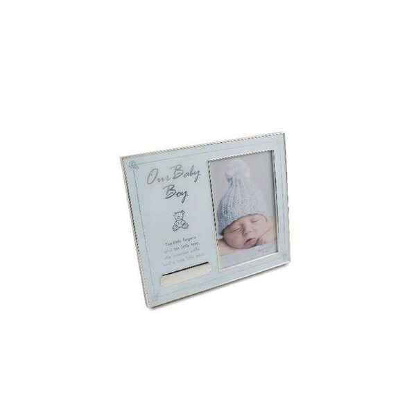 Baby Boy Message Glass Photo Frame Picture Holder w/ Engravable Plaque Blue 22cm