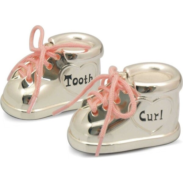 Stainless Steel Plate Shoe First Tooth & Curl Keepsake Storage PNK/SLVR 14cm
