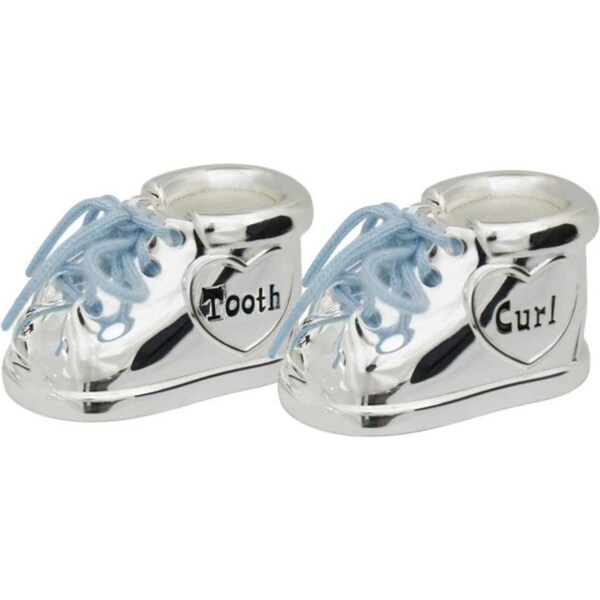 Stainless Steel Plate Shoe First Tooth & Curl Keepsake Storage BLU/SLVR 14cm