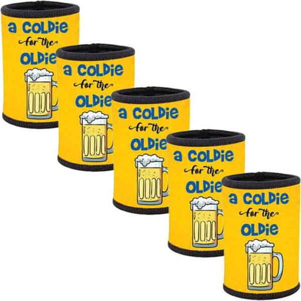 5pc A Coldie for the Oldie Neoprene Stubby Holder Sleeve For 375ml Bottles/Cans