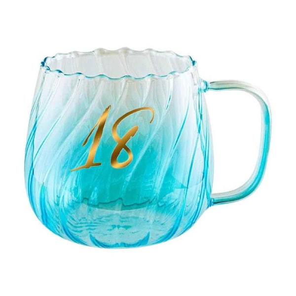 18th Birthday Glass 670ml/10cm Coffee/Tea Mug Drinking Water Cup w/ Handle Blue
