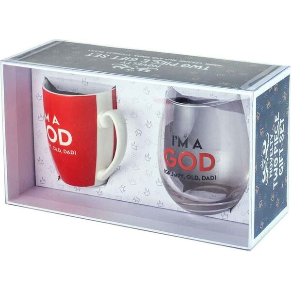 2pc Im a God 400ml Coffee/Tea Mug & Stemless Wine Glass Tumbler Cup Gift Set