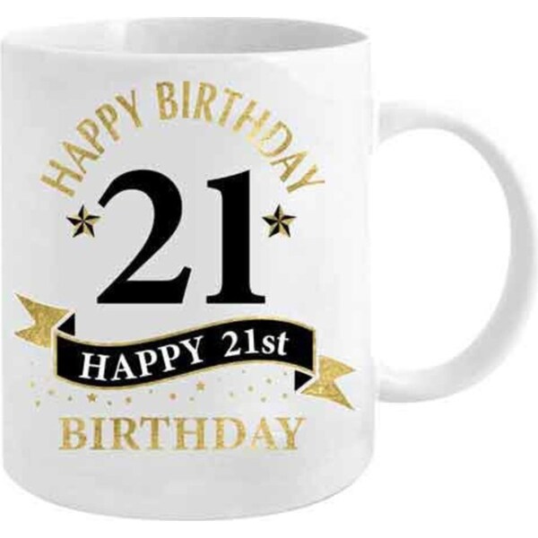 21st Bday White & Gold 360ml Ceramic Coffee/Tea Mug Drink Water Cup w/ Handle