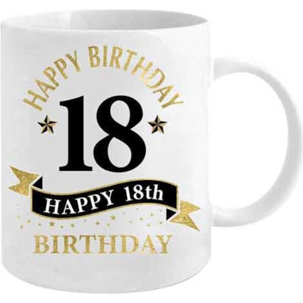18th Bday White & Gold 360ml Ceramic Coffee/Tea Mug Drink Water Cup w/ Handle