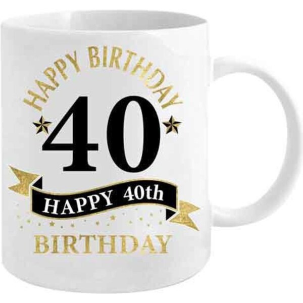 40th Birthday White & Gold 360ml Ceramic Coffee/Tea Mug Drinking Cup w/ Handle