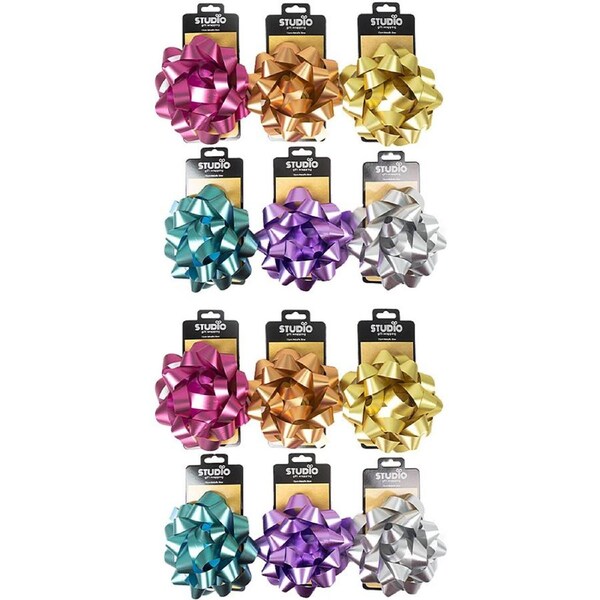 12x Studio Gift Wrapping 15cm Metallic Matt Bow Home Party Decor Assorted