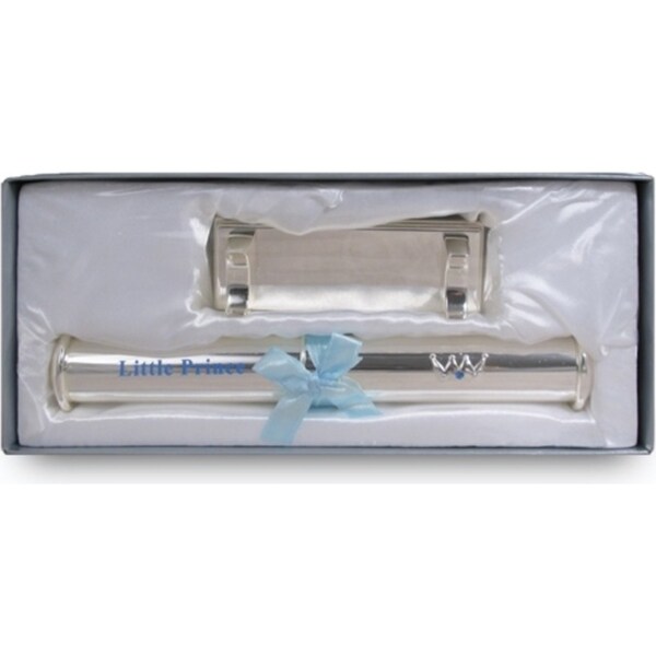Little Prince Birth Certificate Tube Baby Christening Gift Silver w/ Stand 29cm