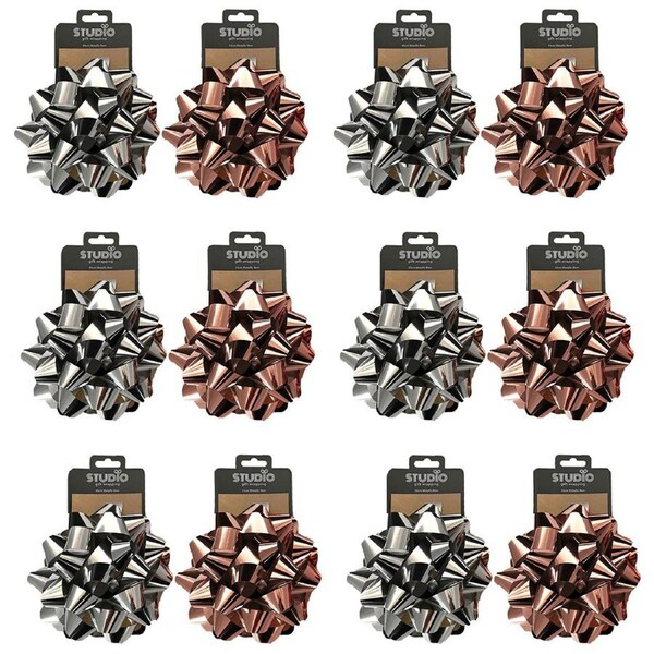 12x Studio Gift Wrapping 15cm Metallic Bow Assorted Decoration Present Decor