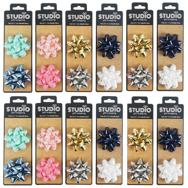 24pc Studio Gift Wrapping 7cm Metallic Gift Bows Home Party Decor Assorted