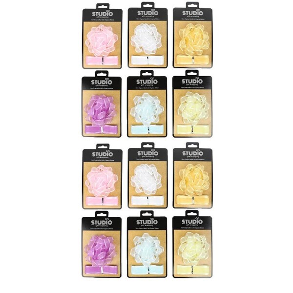 12x Studio Gift Wrapping 10cm Organza Bow & Ribbon Home Party Decor Assorted