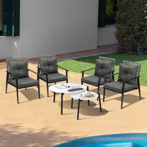 Livsip Outdoor Patio Lounge Set 2pc White Marble Table Sets 4pc Rattan Chairs