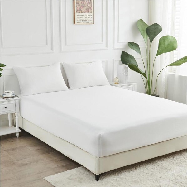 2000TC Cooling Bamboo Fitted Sheet Pillowcases Set LINENOVA(King Single,White)