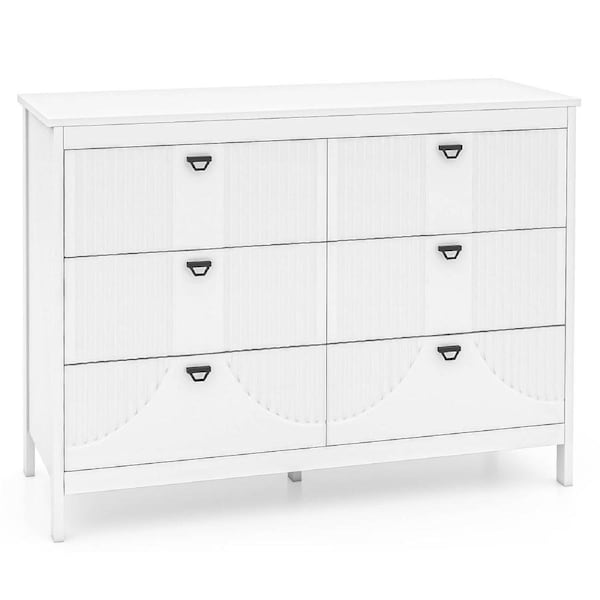 Giantex Side Table 6-Drawer Dresser Chest of Drawers Nightstand Storage Organizer White