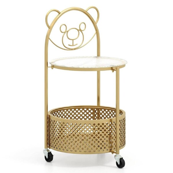 Giantex Coffee Table 2-Tier Round Side Table w/Storage Basket End Table Golden