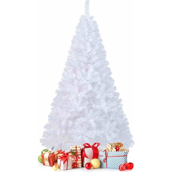 Costway 1.8M PVC Christmas Indoor Outdoor Holiday Decoration w/350 PVC Branch Tips & Metal Stand White
