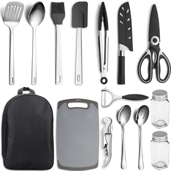 ReaNea Camping Essentials Cooking Accessories, Travel Utensils Camping Gear Must Haves, Cooking Utensils Set Rv Camping Kitchen Backpacking Supplies Camper Gadgets Outdoor Hiking Travel Picnic Gifts