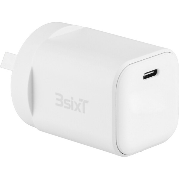 3sixT Wall Charger Adapter Nano GaN 30W USB-C PD For Smartphone/Tablet WHT