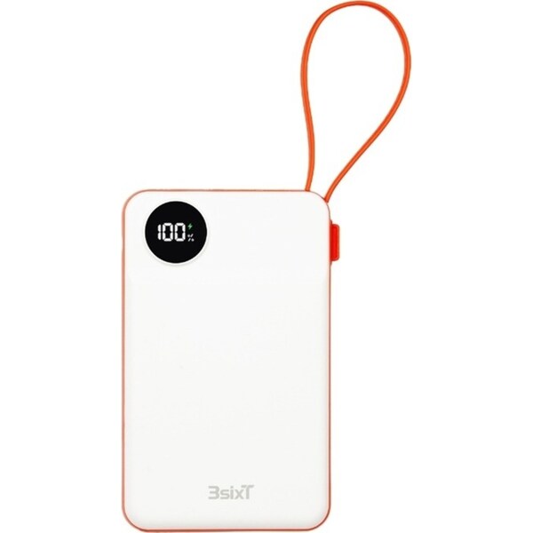 3sixT JetPak 3in1 Wireless 10000mAh PowerBank w/ Built-in Cable White/Orange