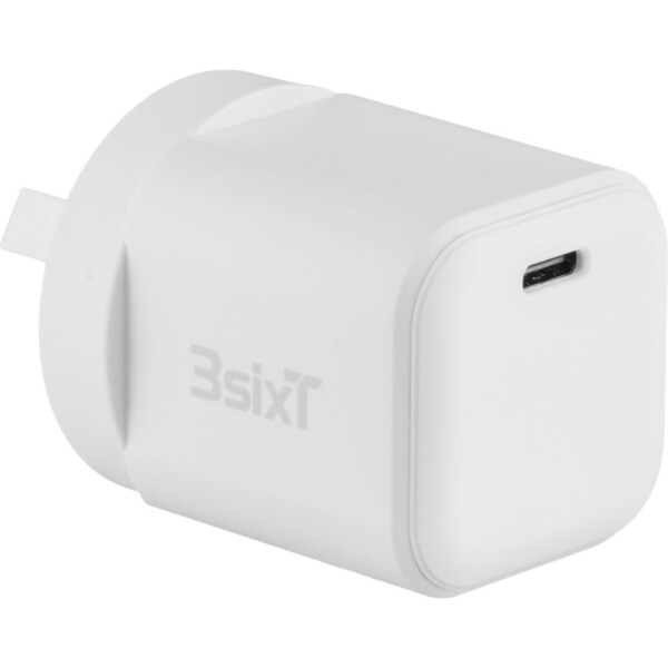 3sixT Wall Charger Adapter Nano GaN 20W USB-C PD For Smartphone/Tablet WHT