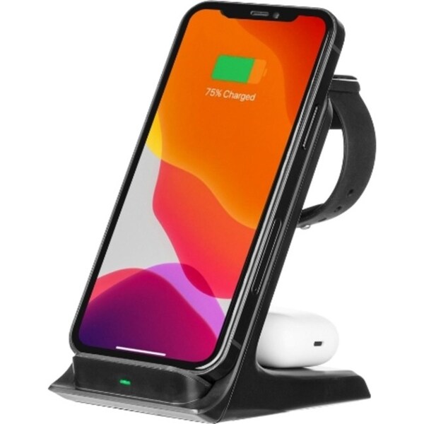 3sixT 3In1 Wireless Charging Station w/ USB-C & AC For Smartphone/Tablet BLK