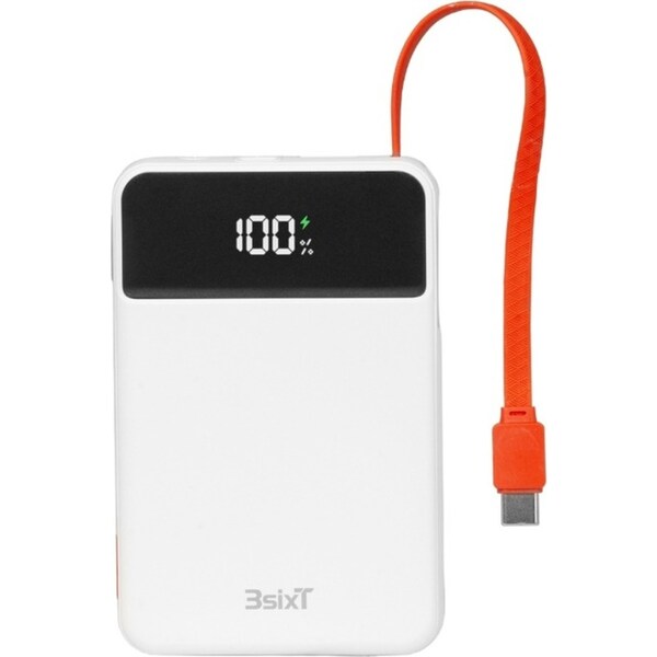 3sixT JetPak 2in1 10000mAh Battery Power Bank w/ Built-in Cable White/Orange