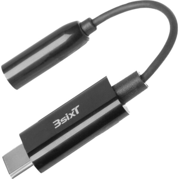 3sixT Hi-Res Audio Connector-USB-C to 3.5mm Cable 0.1m For Headphone Black